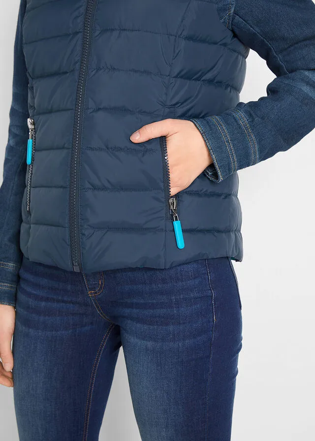 CHALECO ACOLCHADO CON CAPUCHA AZUL OSCUROTURQUESA