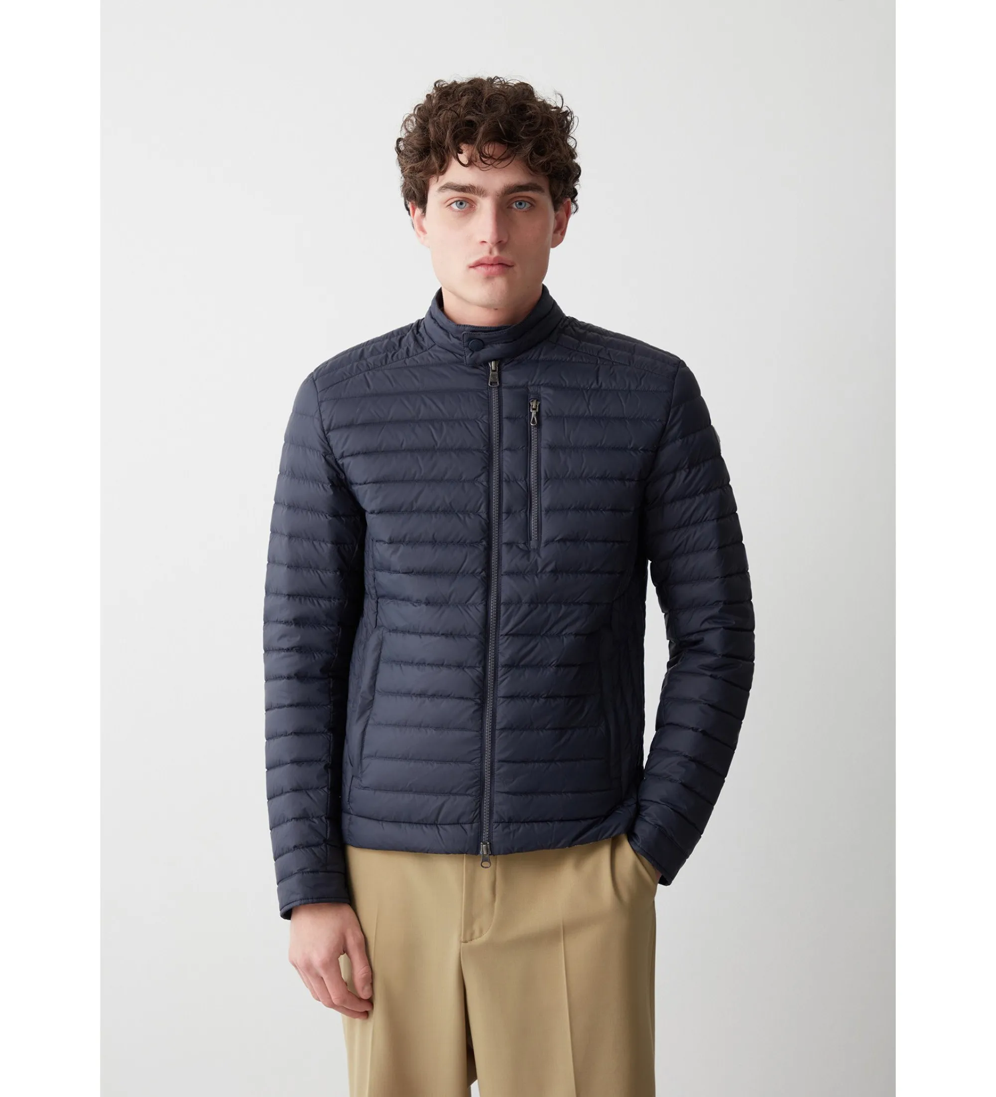 Chaqueta biker de plumas marino