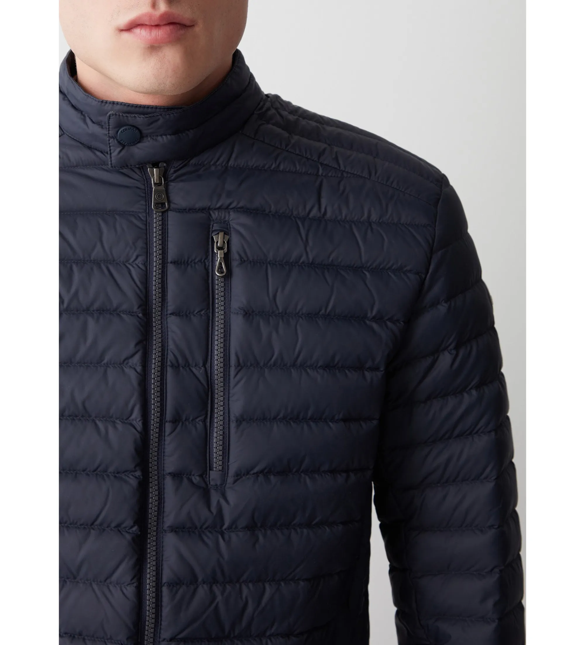 Chaqueta biker de plumas marino