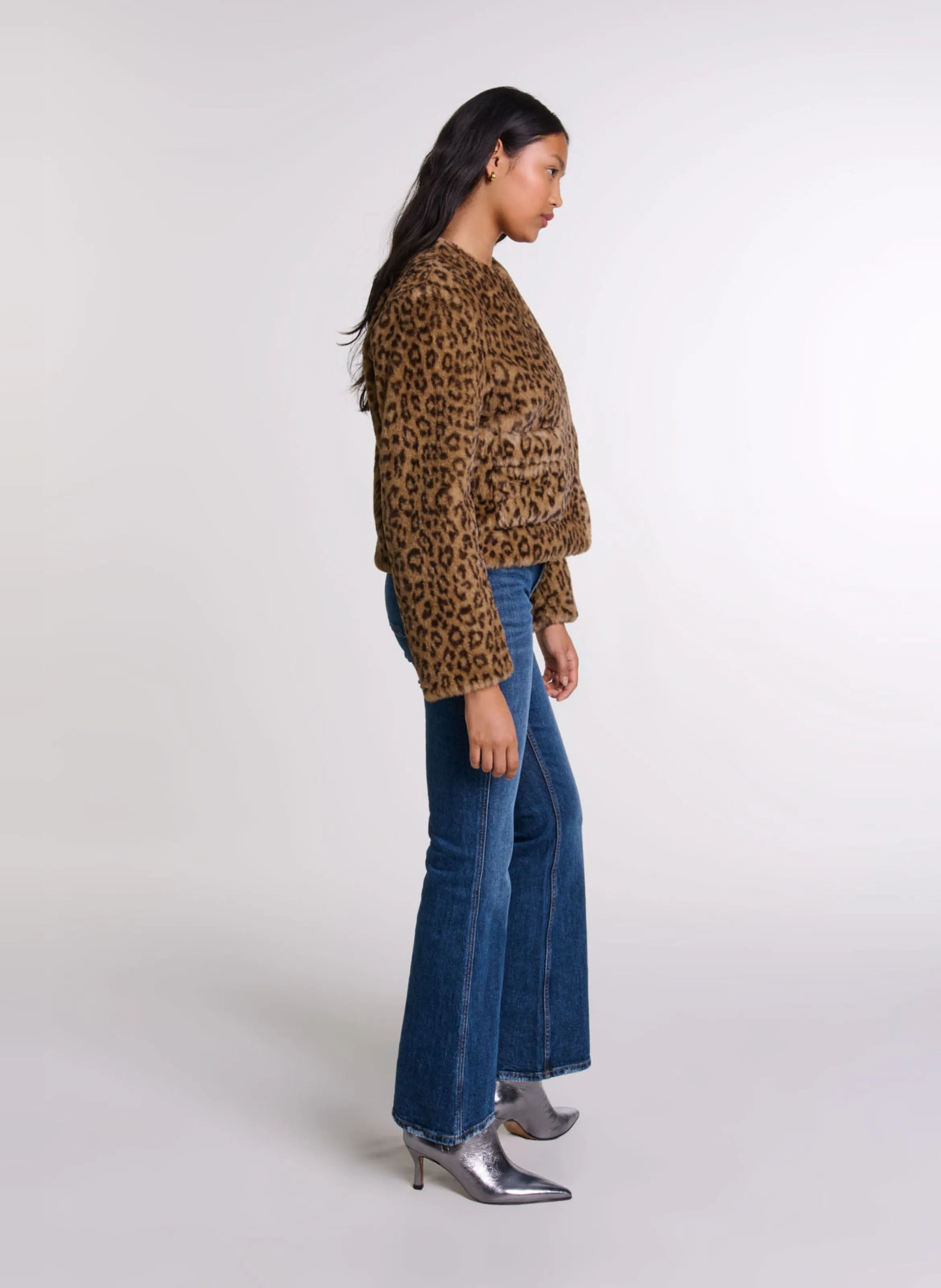 Chaqueta corta de efecto piel de leopardo en multicolor
