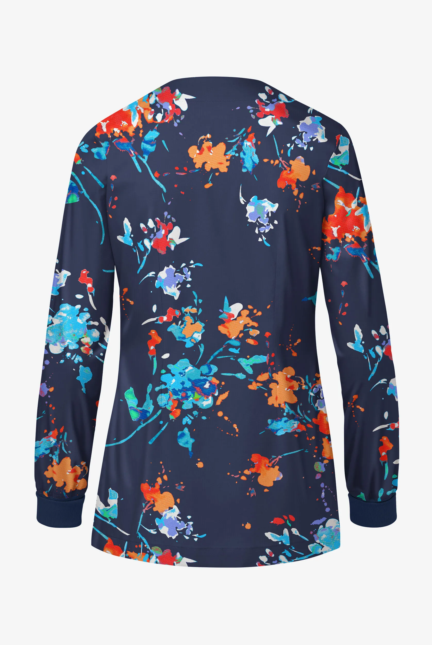 CHAQUETA M&EACUTE;DICA ESTAMPADA BUTTERSOFT STRETCH FLORAL SPLASH CON BOTONES A PRESI&OACUTE;N Y 2 BOLSILLOS PARA MUJER