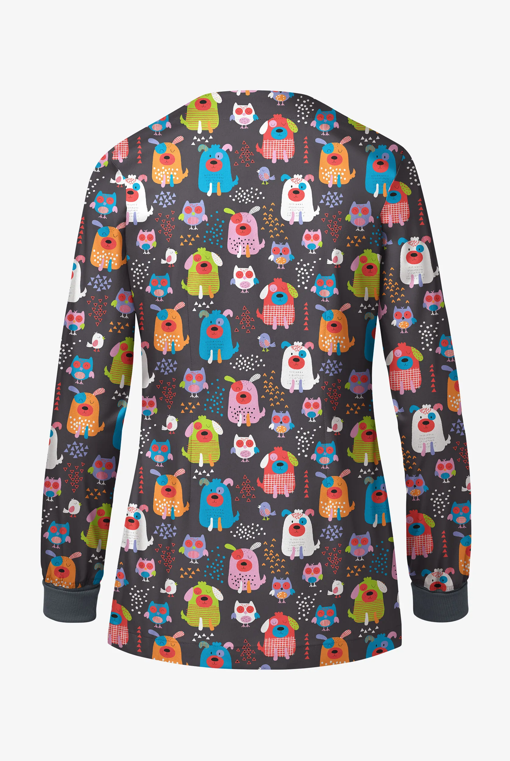 CHAQUETA M&EACUTE;DICA ESTAMPADA BUTTERSOFT STRETCH YARD FRIENDS CON BOTONES A PRESI&OACUTE;N Y 2 BOLSILLOS PARA MUJER