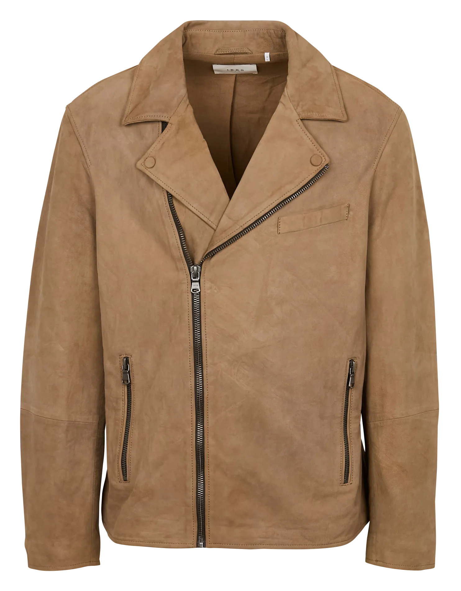 Chaqueta recta de cuero de ante en beige