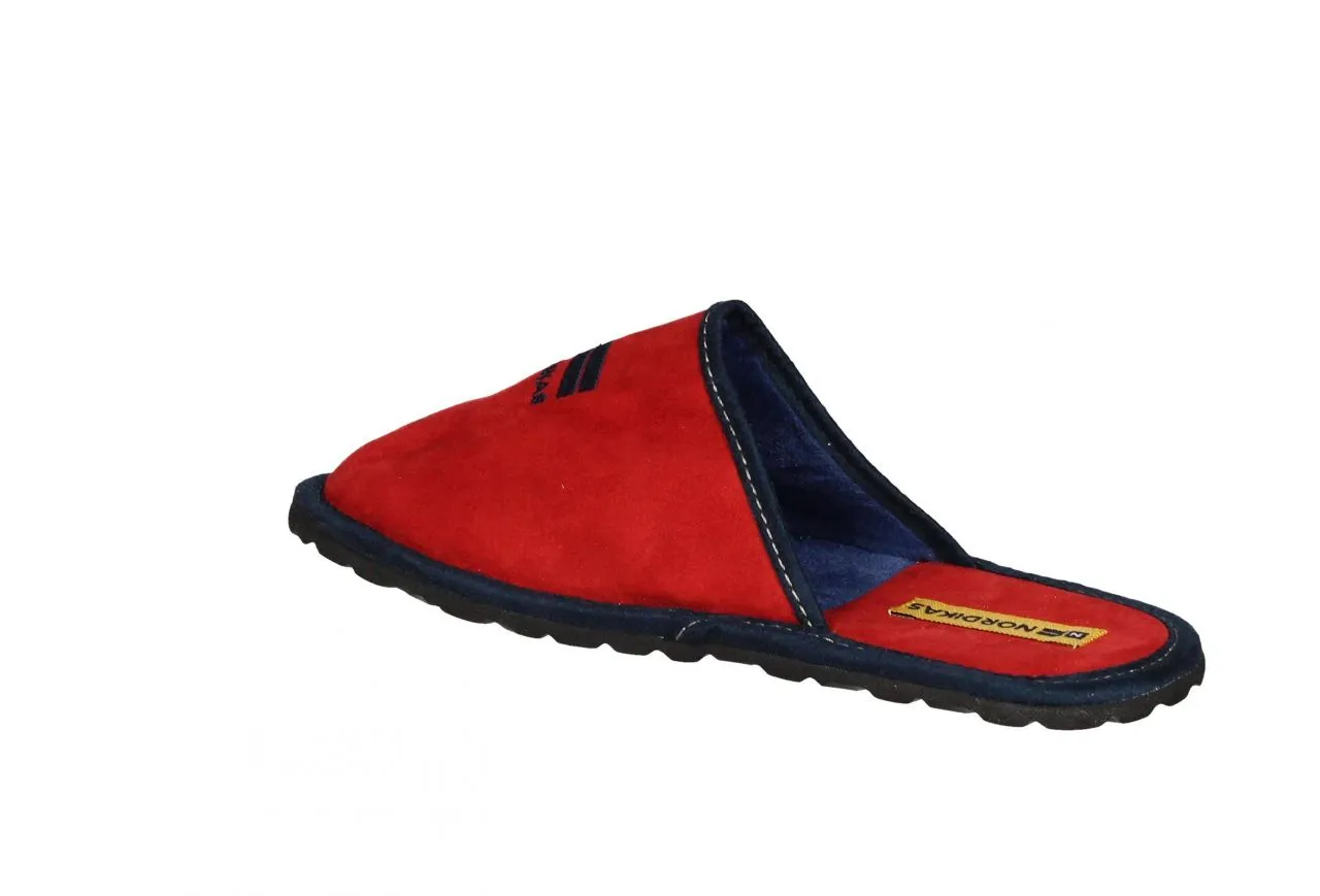 Chinela Viaje Ante Rojo/azul Con Funda