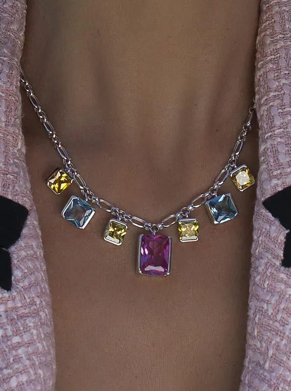 Collares con piedras talla esmeralda multicolor