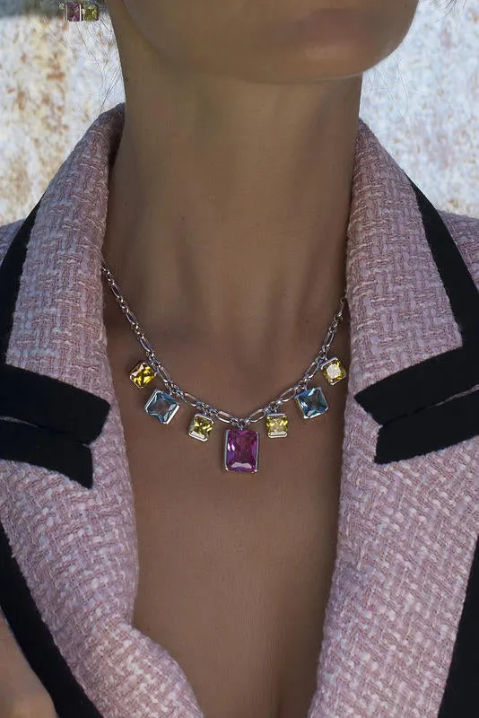 Collares con piedras talla esmeralda multicolor