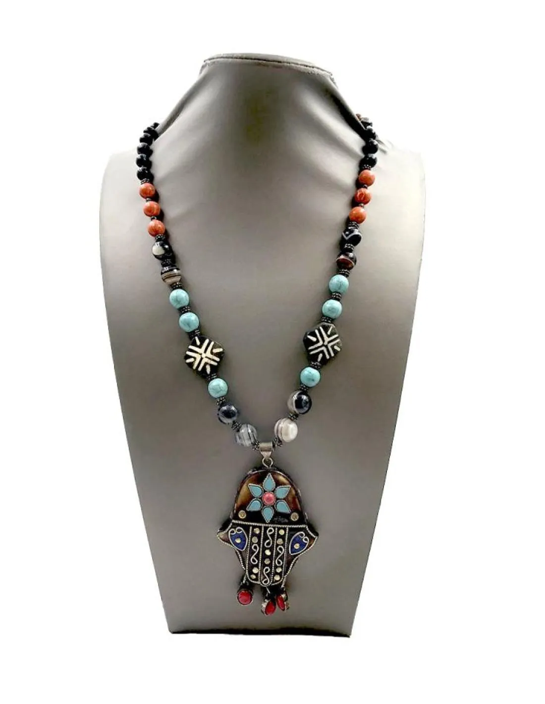 COLLARES LARGOS AFGANOS CON MANO DE FATIMA TRIBAL Y ALMA ORIENTAL