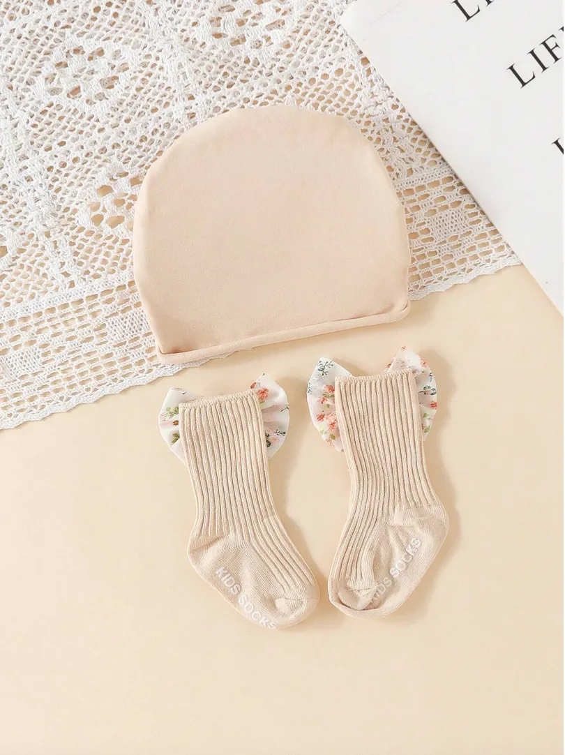 Conjunto Bebé Calcetines Elegantes con Lazos y Turbante de Algodón