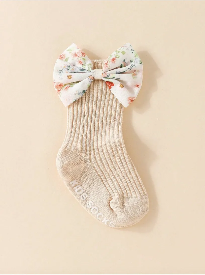 Conjunto Bebé Calcetines Elegantes con Lazos y Turbante de Algodón