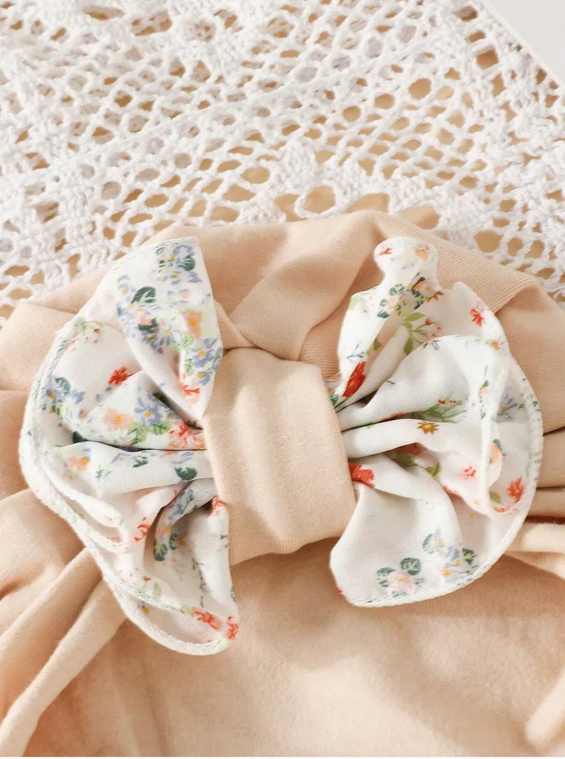 Conjunto Bebé Calcetines Elegantes con Lazos y Turbante de Algodón