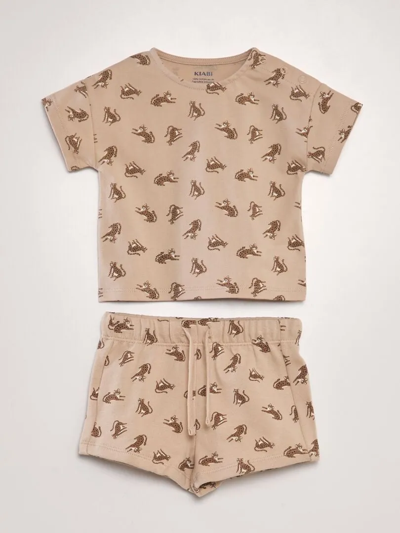 CONJUNTO DE CAMISETA + PANTALóN CORTO   2 PIEZAS  UNISEX  BEIGE