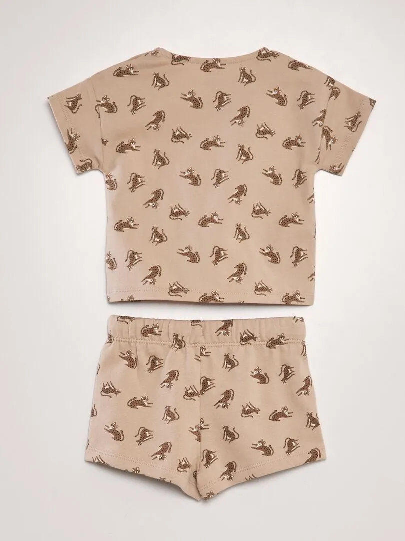 CONJUNTO DE CAMISETA + PANTALóN CORTO   2 PIEZAS  UNISEX  BEIGE