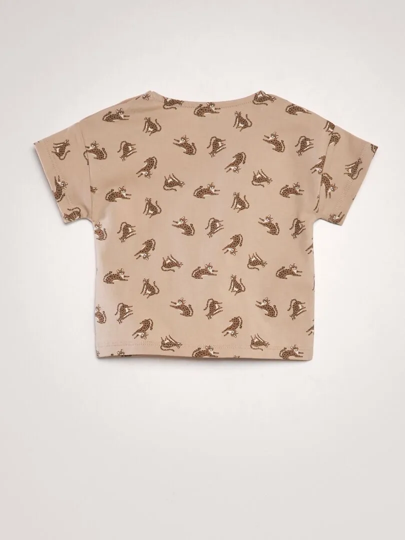 CONJUNTO DE CAMISETA + PANTALóN CORTO   2 PIEZAS  UNISEX  BEIGE