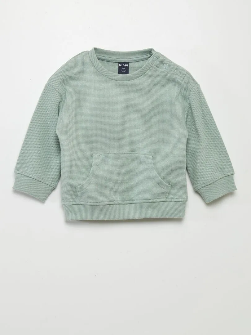 CONJUNTO DE SUDADERA + PANTALóN DE NIDO DE ABEJA  2 PIEZAS  VERDE