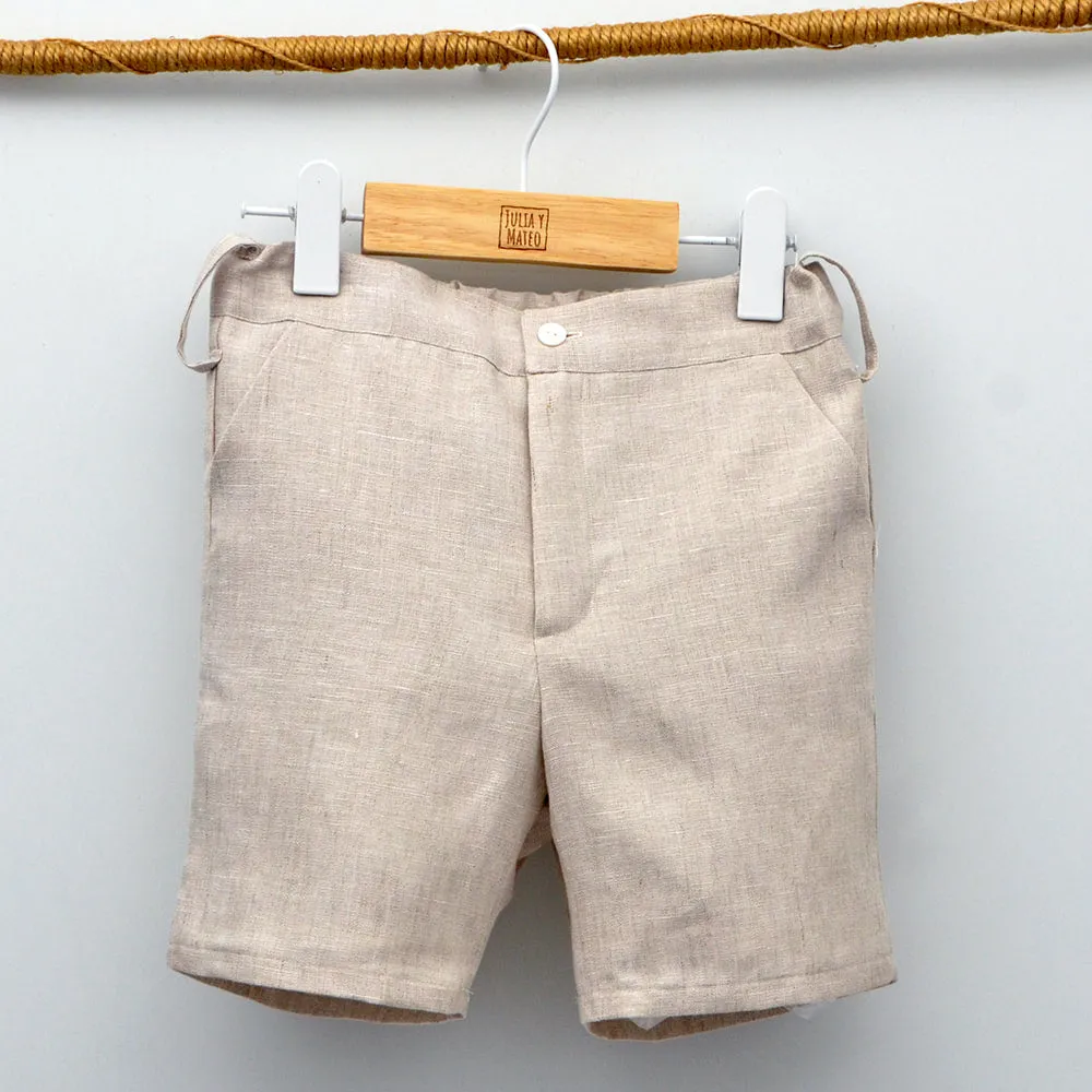 Conjunto lino Leo con camisa cuello Mao y pantalón con Fajín