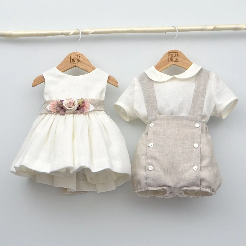 Conjunto lino Leo con camisa cuello Mao y pantalón con Fajín