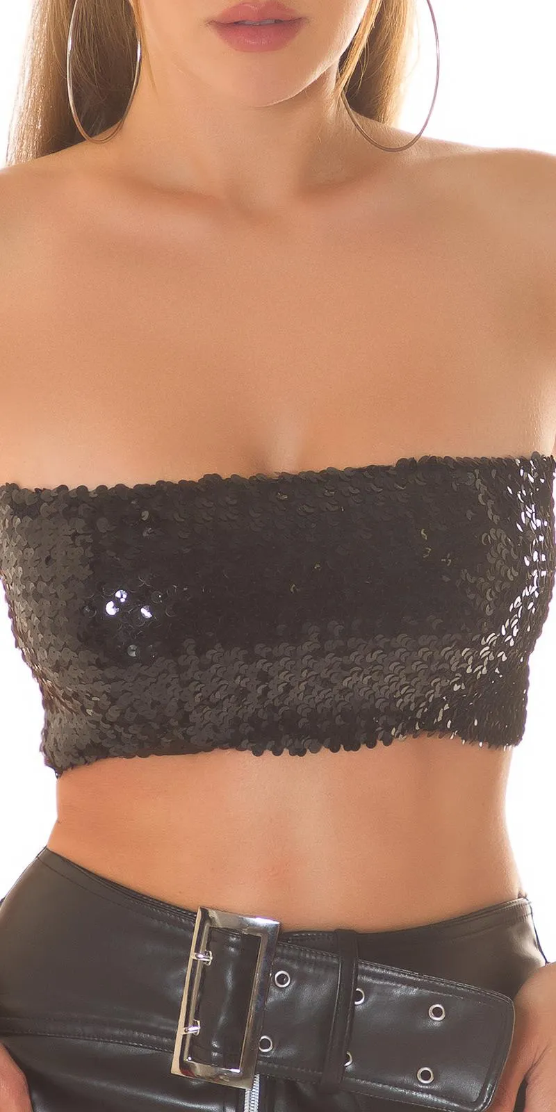 Crop top lentejuela 2en1 bandeau negro 