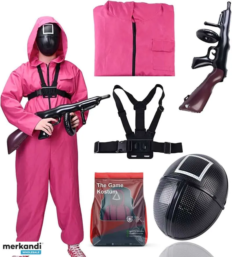 EL JUEGO CALAMAR 4 EN 1 SET DISFRAZ CON TRAJE Y PISTOLA Y MáSCARA  ADULTOS PARA CARNAVAL Y HALLOWEEN
