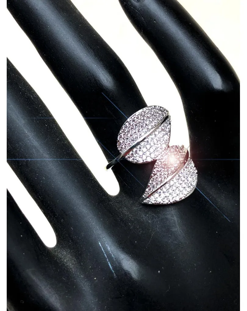 ELEGANTES ANILLOS PLATEADOS GRANDES DE DOBLE HOJITA DECORADA