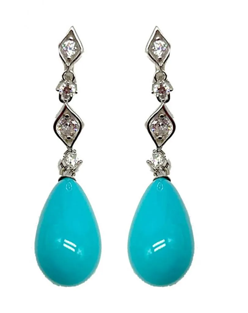 ELEGANTES PENDIENTES DE PLATA CON LAGRIMA TURQUESA ESPECIAL BODAS