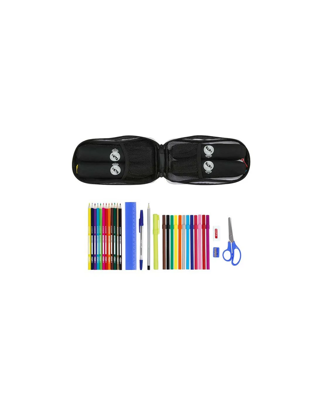 Estuche mini mochila Real Madrid con 4 estuches y 33 piezas