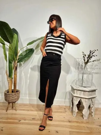 Falda Larga Denim RANSOM Negro