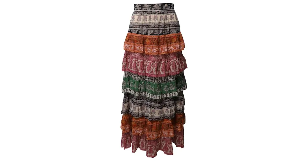 Falda larga escalonada de tiro alto con estampado Amari de Zimmermann en viscosa multicolor 