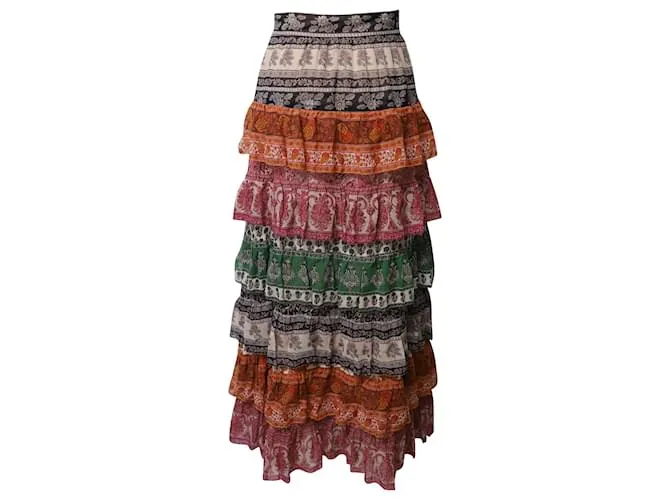 Falda larga escalonada de tiro alto con estampado Amari de Zimmermann en viscosa multicolor 