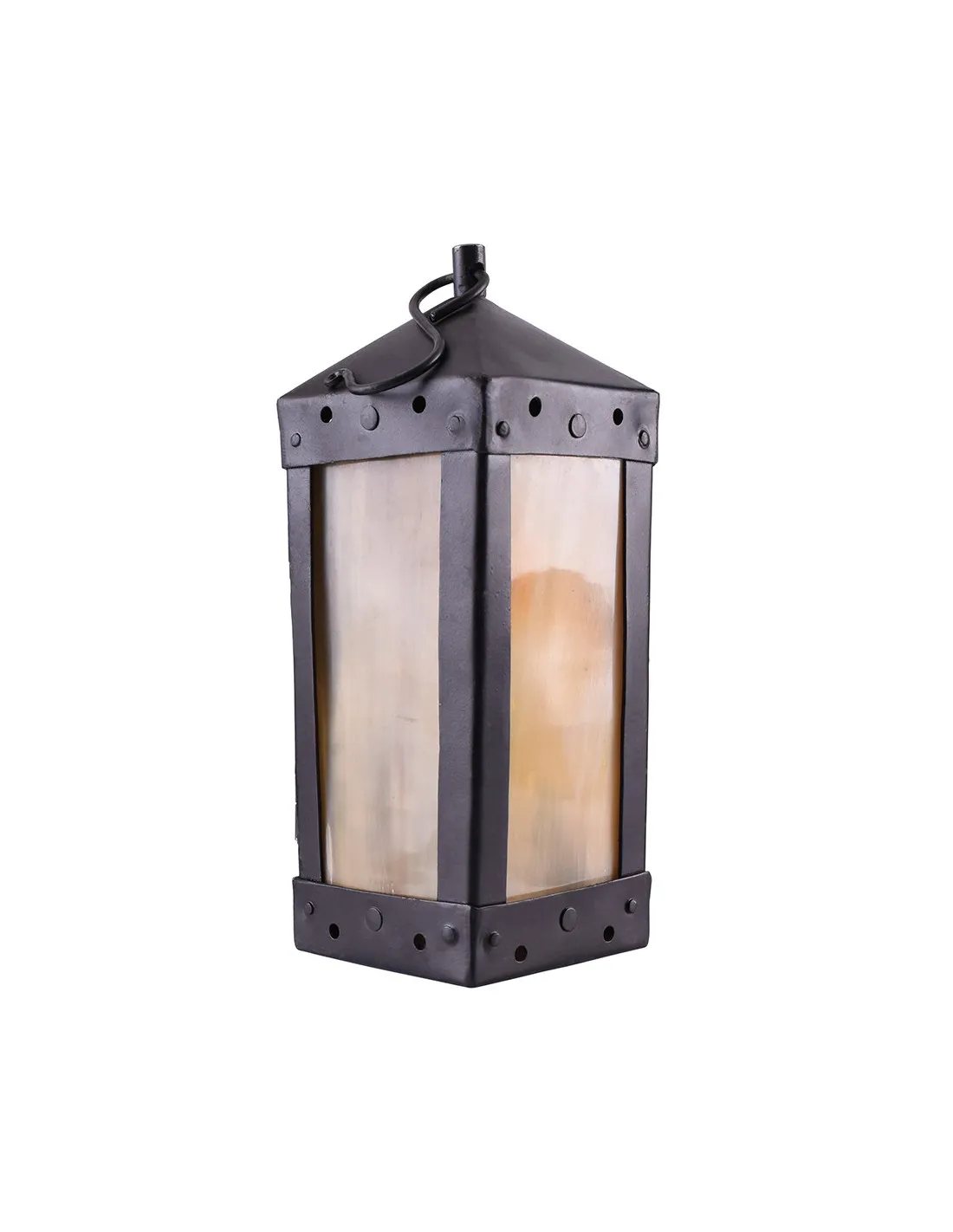 Farol Medieval Cuadrado con Ventanas de Cuerno, hecho a mano