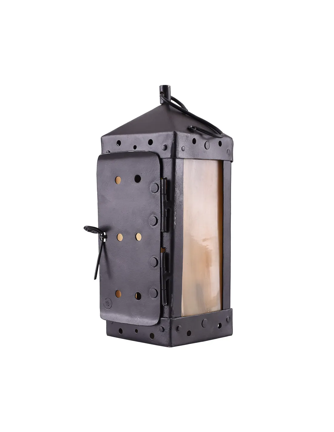 Farol Medieval Cuadrado con Ventanas de Cuerno, hecho a mano