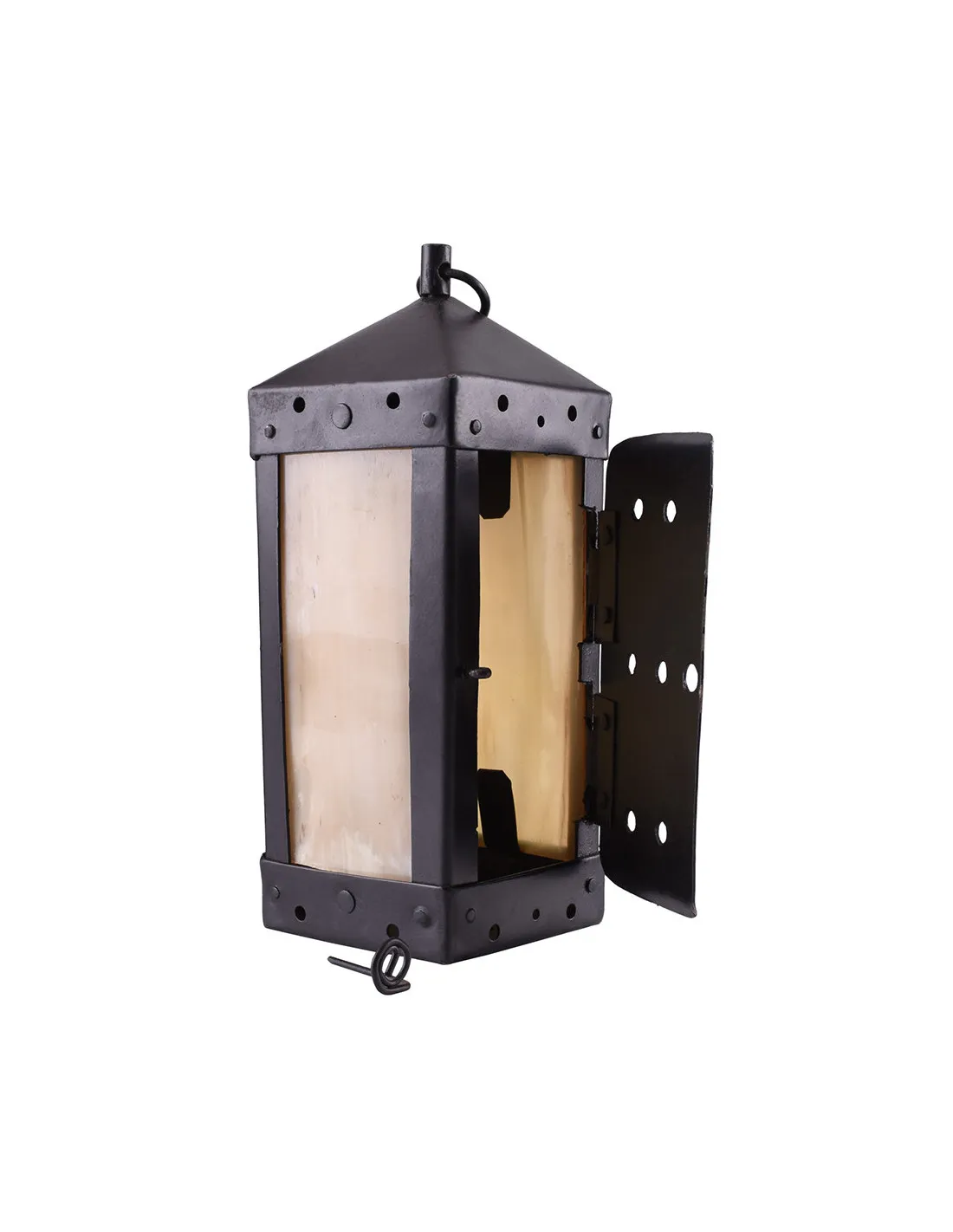 Farol Medieval Cuadrado con Ventanas de Cuerno, hecho a mano