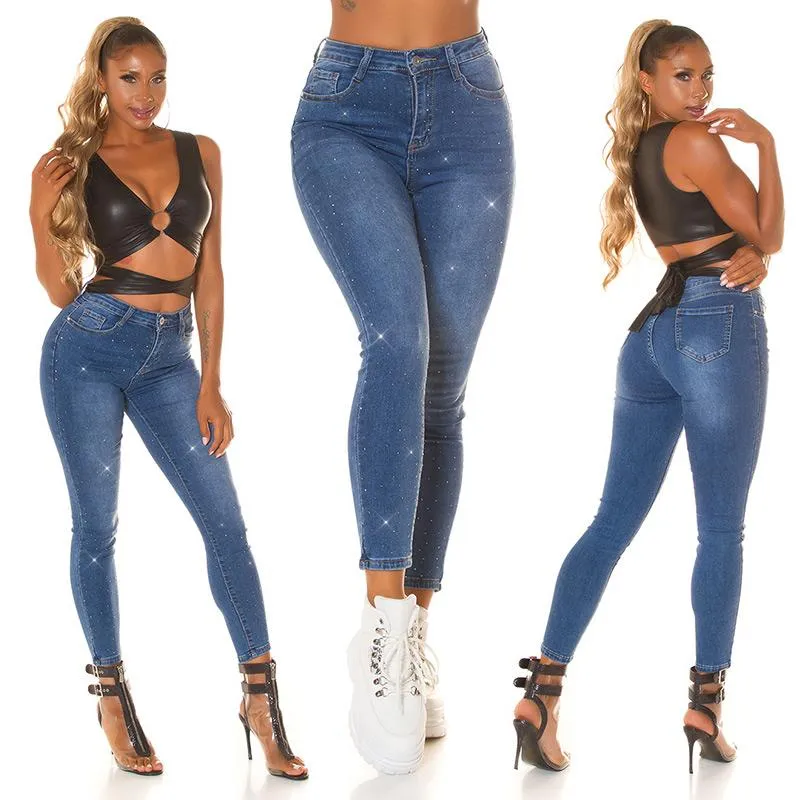 Jeans skinny de cintura alta con brillo