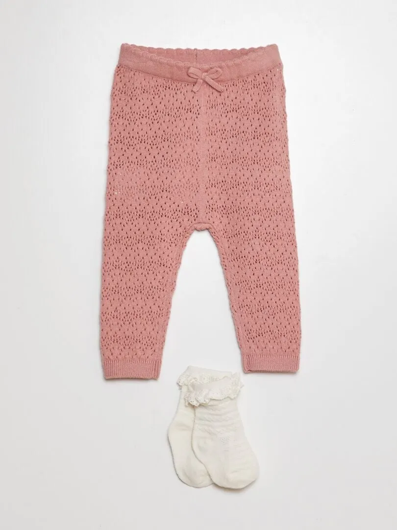 LEGGING DE PUNTO TRICOTADO + CALCETINES CON BORDADOS  PURPURA