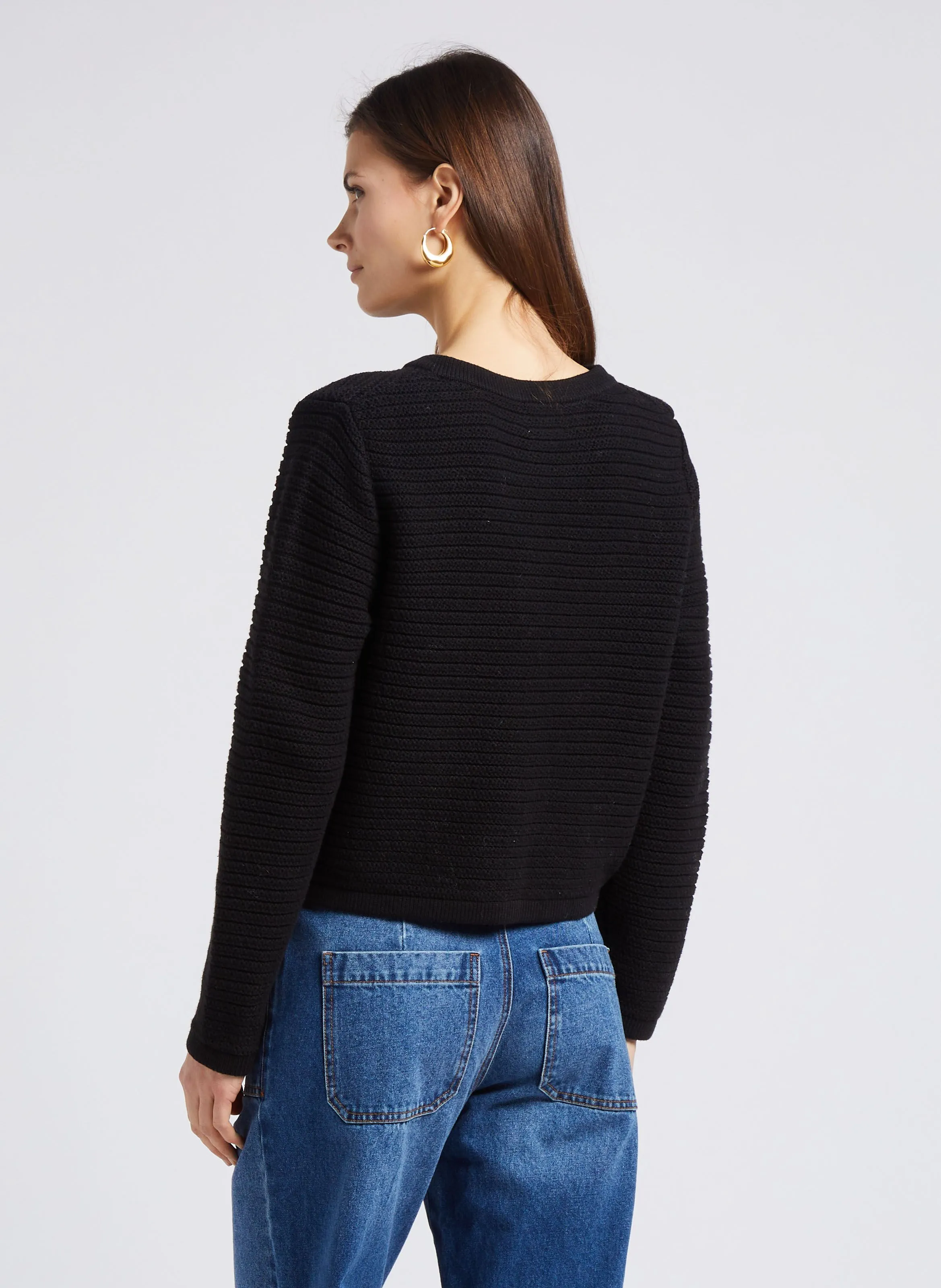 LILY  CHAQUETA HOLGADA DE ALGODóN CON CUELLO REDONDO Y BOTONES DE PEDRERíA EN NEGRO