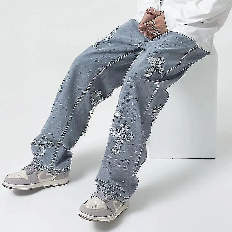 Loose Denim Jeans Pantalones Pantalones Cross Men