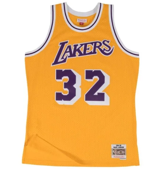 MAGIC JOHNSON LOS ANGELES LAKERS 8485 YELLOW RETRO SWINGMAN