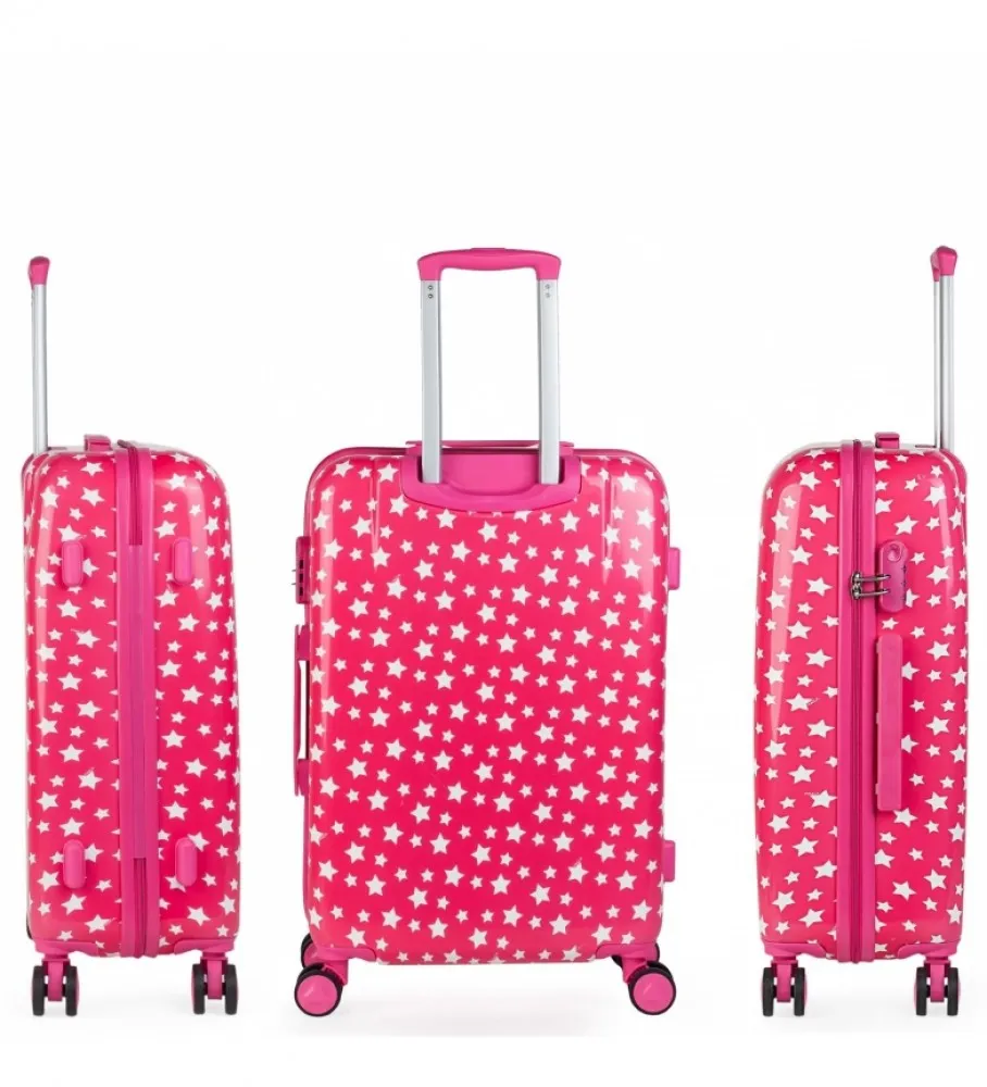 MALETA DE VIAJE JUVENIL INFANTIL NIñA ESTAMPADO ESTRELLAS FUCSIA 67X45X24CM