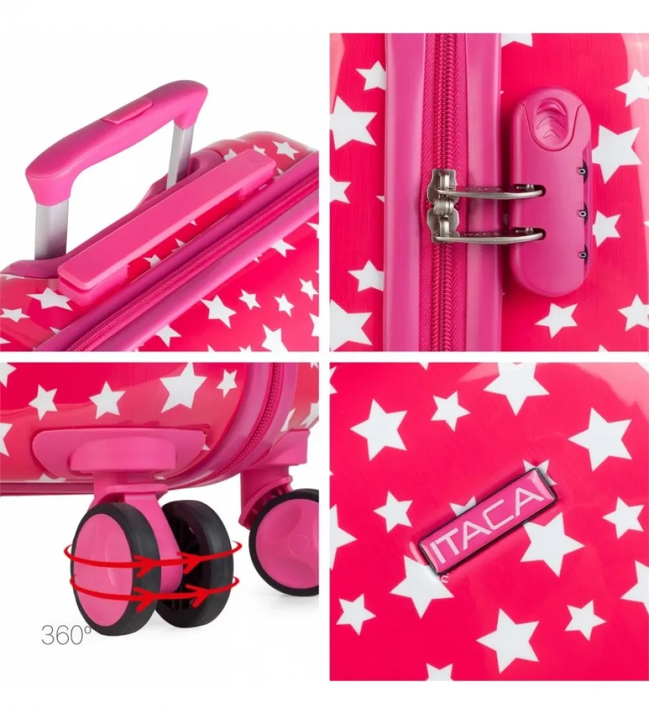 MALETA DE VIAJE JUVENIL INFANTIL NIñA ESTAMPADO ESTRELLAS FUCSIA 67X45X24CM