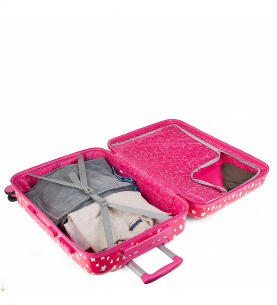 MALETA DE VIAJE JUVENIL INFANTIL NIñA ESTAMPADO ESTRELLAS FUCSIA 67X45X24CM