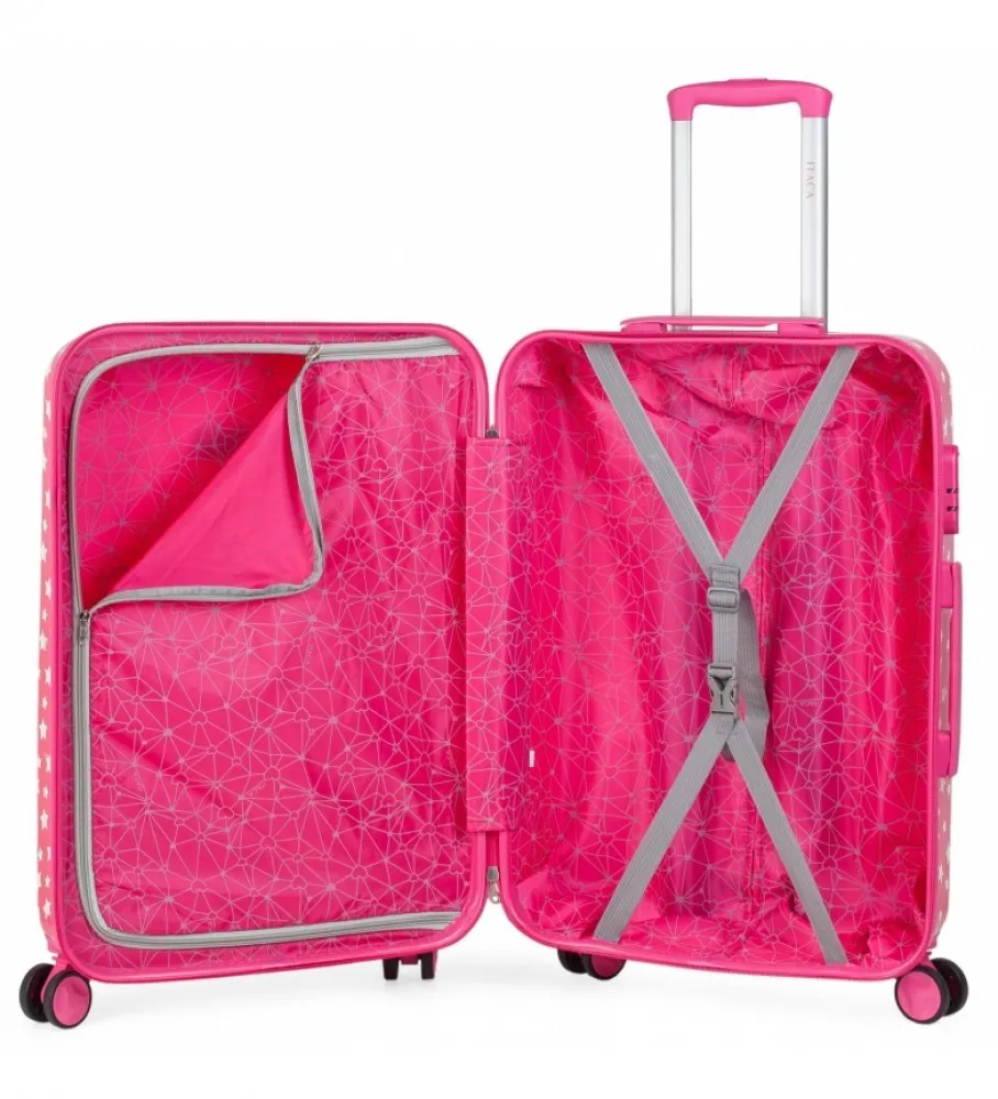 MALETA DE VIAJE JUVENIL INFANTIL NIñA ESTAMPADO ESTRELLAS FUCSIA 67X45X24CM