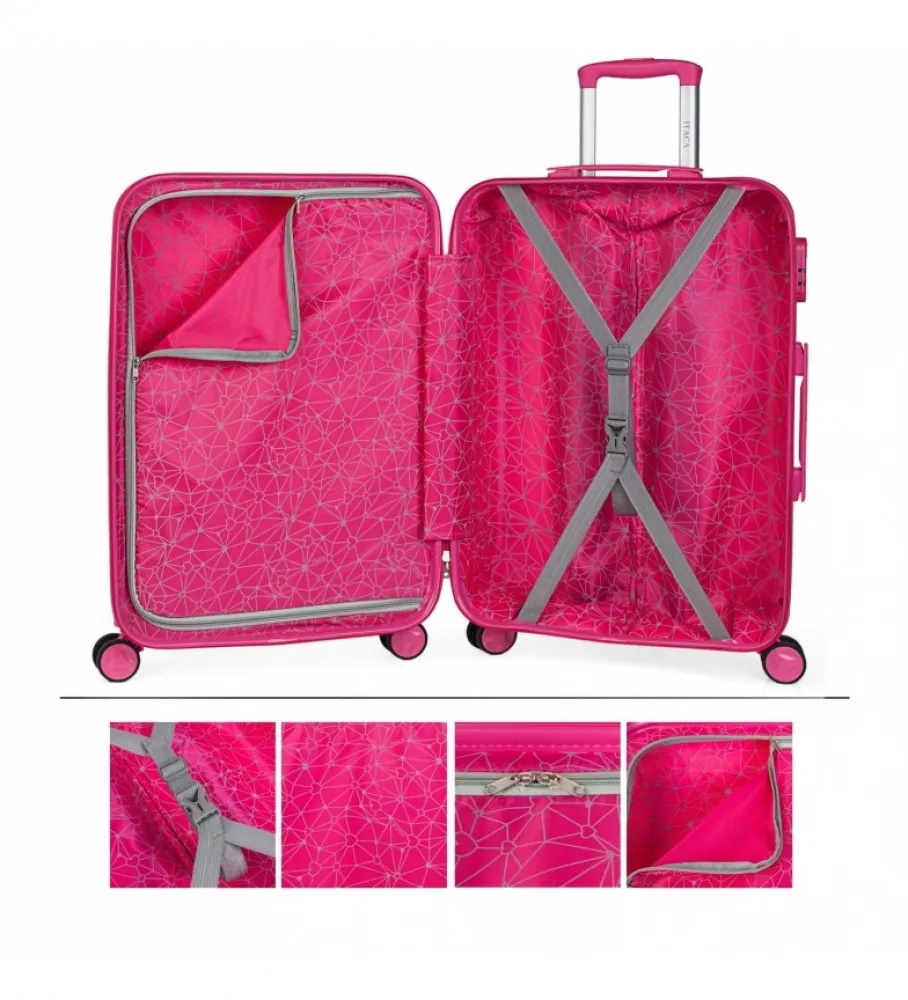MALETA DE VIAJE JUVENIL INFANTIL NIñA ESTAMPADO ESTRELLAS FUCSIA 67X45X24CM