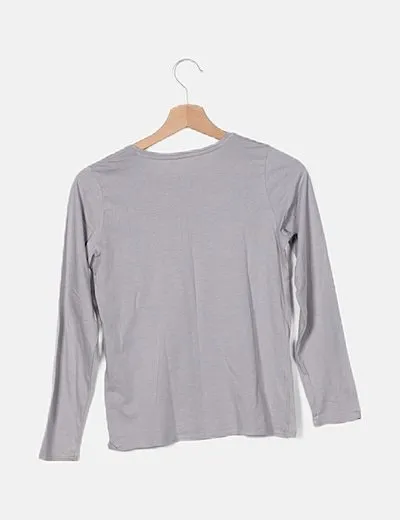 Mango Camiseta gris print mouth texturizado con mensaje