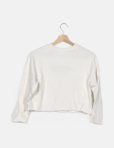 Mango Sudadera blanca mensaje bordado