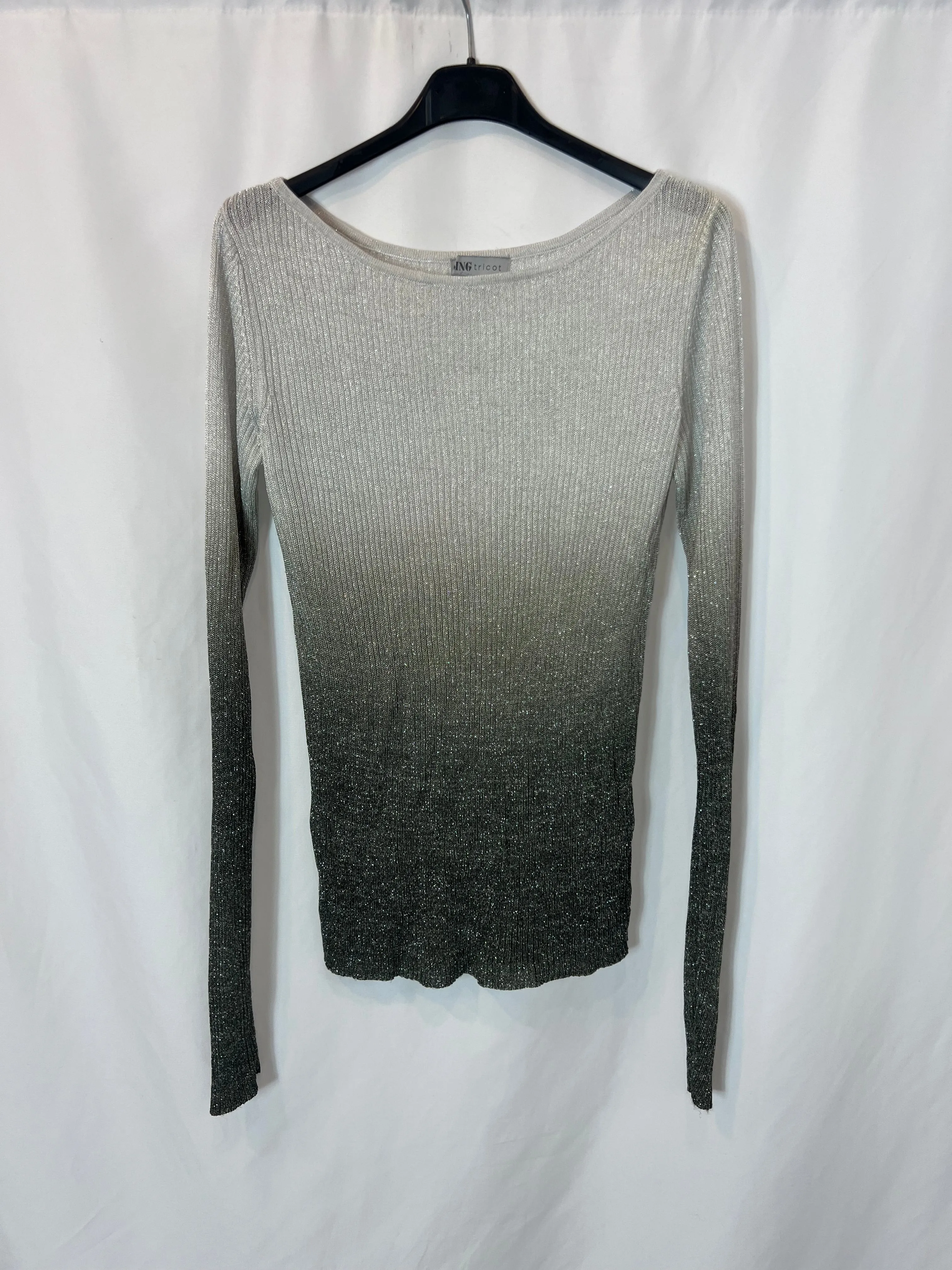 MANGO Top gris hilos T.L