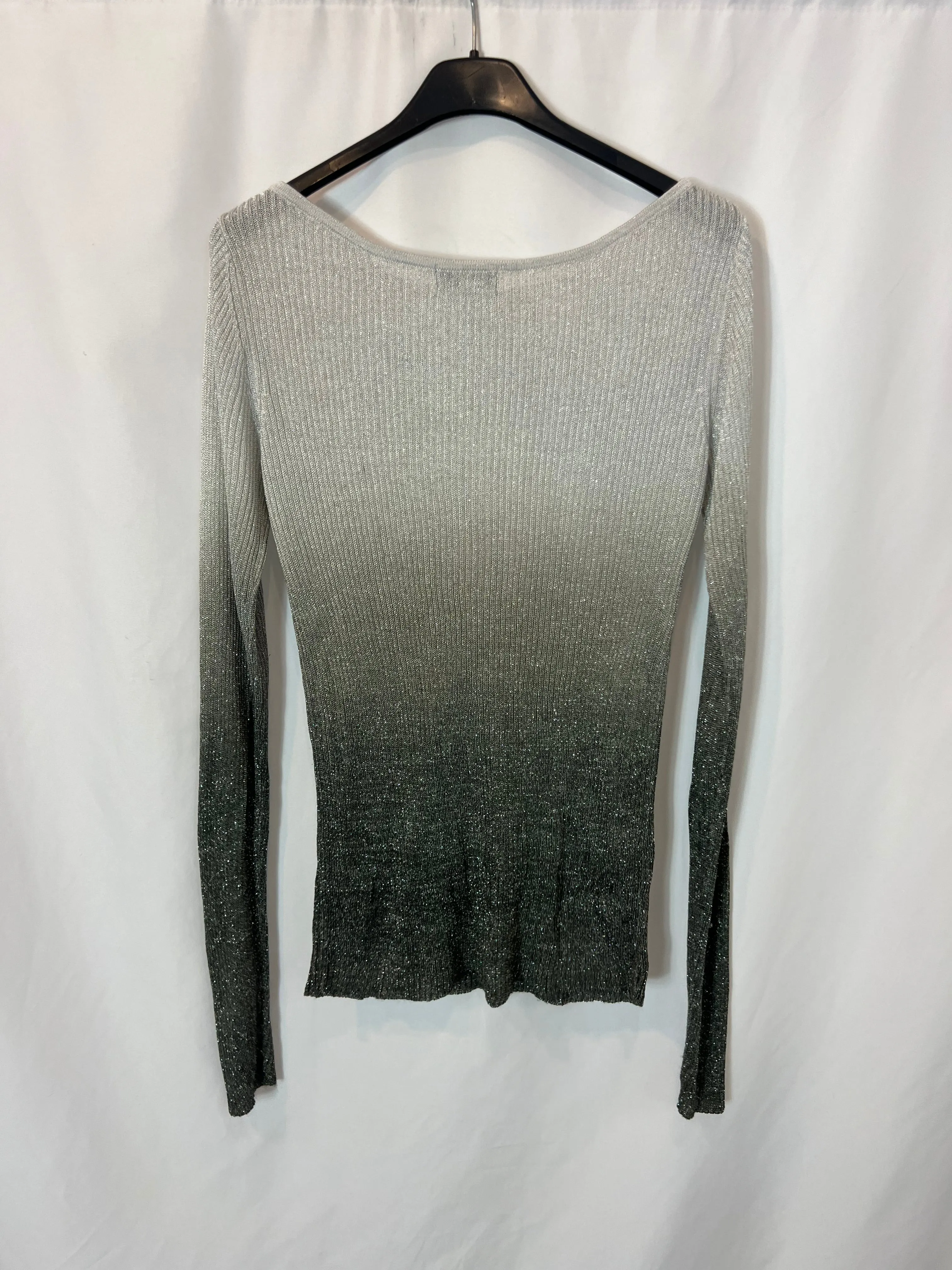 MANGO Top gris hilos T.L
