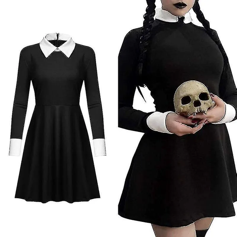 Miércoles Addams Vestido para niños adultos Cosplay Disfraces Halloween Carnaval Fiesta Fancy Dress S