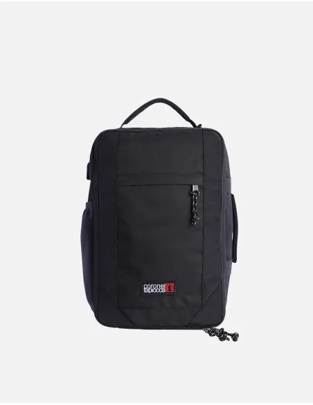 Mochila de viaje unisex de Coronel Tapiocca de color negro con cremallera 40x20x25 cm