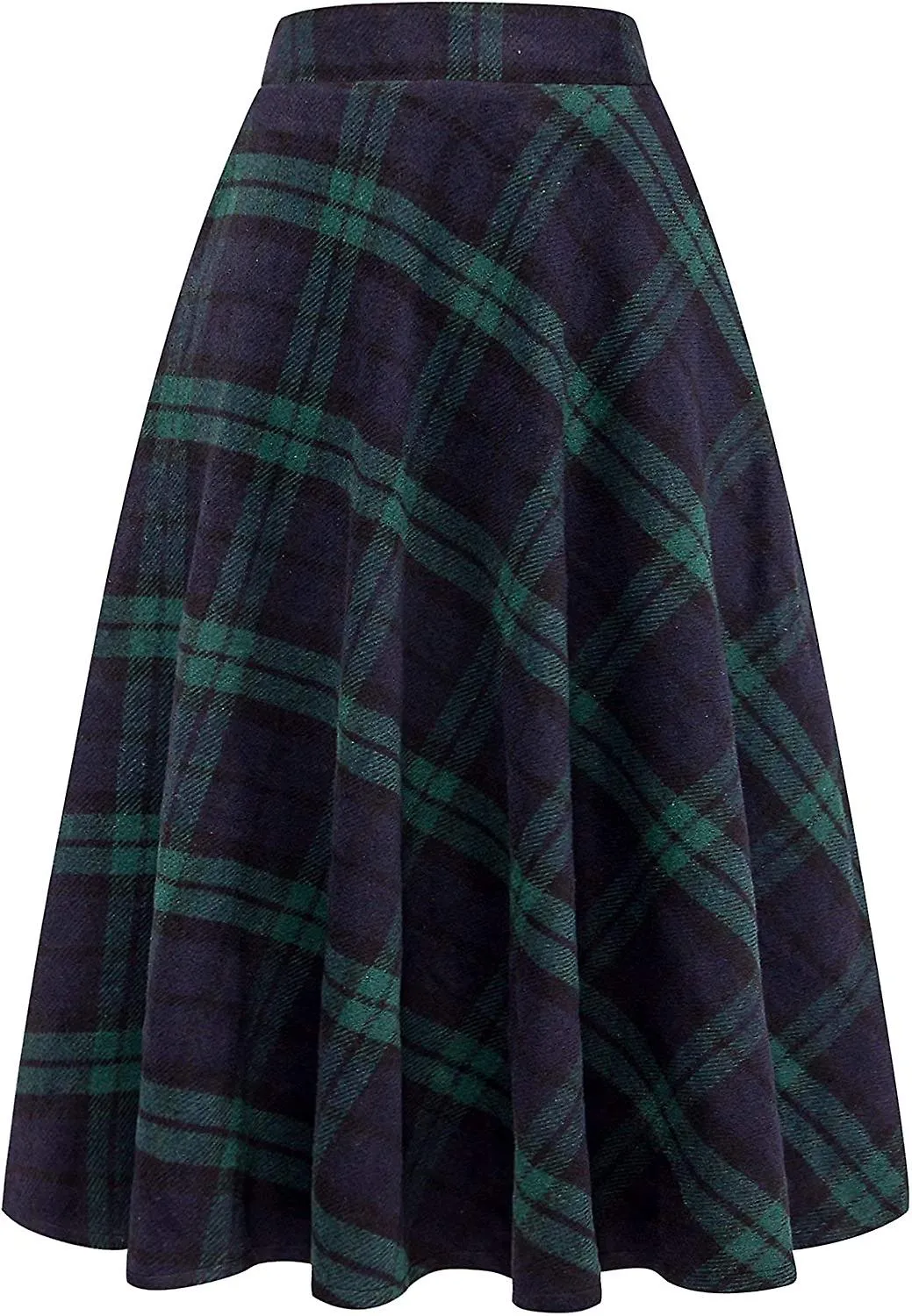 MUJER ALTA CINTURA ELáSTICA MAXI FALDA ALINE PLAID INVIERNO WARM FLARE FALDA LARGA PLAID FALDAVERDE
