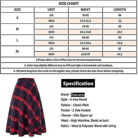 MUJER ALTA CINTURA ELáSTICA MAXI FALDA ALINE PLAID INVIERNO WARM FLARE FALDA LARGA PLAID FALDAVERDE