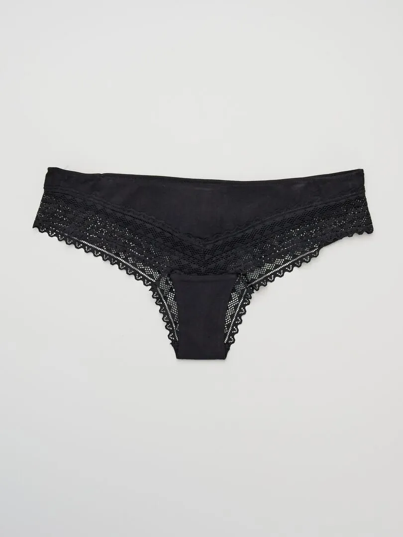PACK DE 3 BRAGUITAS BRASILEñAS DE ALGODóN Y ENCAJE  NEGRO